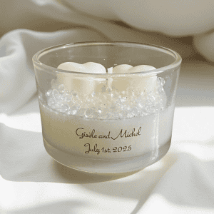 Wedding Souvenir for Guests - White Candle with Twin Hearts & Sparkles