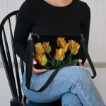 Tulips on Black Crossbody Bag