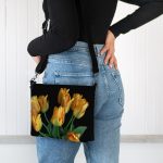 Tulips on Black Crossbody Bag