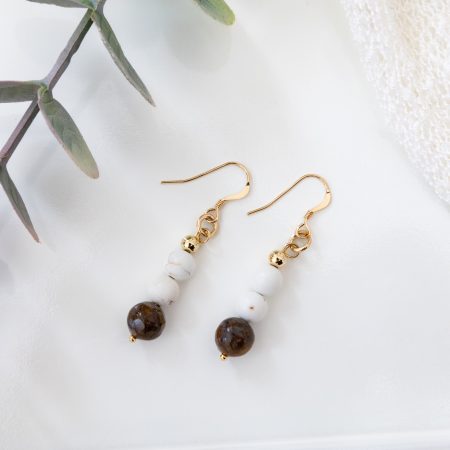 African Opal & Matte Magnesite Dangle Earrings — 14K Gold-Filled Accents & Hooks