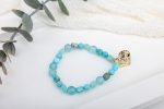 Arizona Turquoise, Amazonite & Jade Stretch Bracelet — Hammered Gold Heart