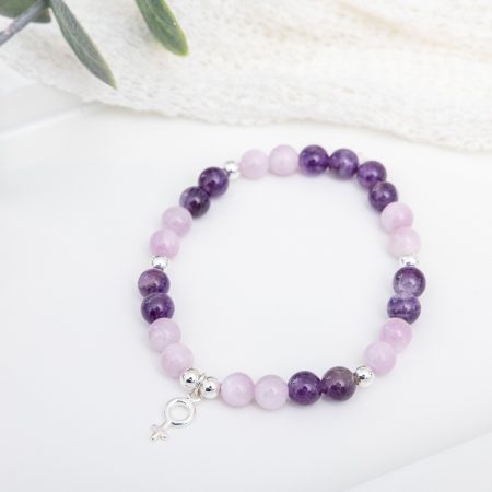 Amethyst & Kunzite Sterling Silver Feminine Sign Bracelet