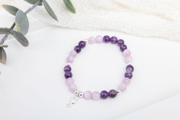 Amethyst & Kunzite Sterling Silver Feminine Sign Bracelet