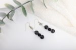 Labradorite & Black Onyx Dangle Earrings with White Shell Accents — Sterling Silver Hooks