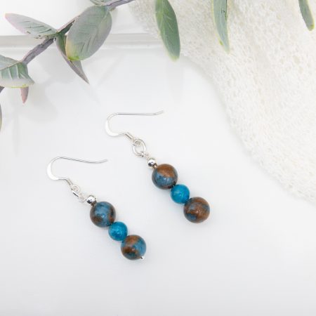 Mosaic Quartz & Deep Blue Apatite Dangle Earrings — Sterling Silver
