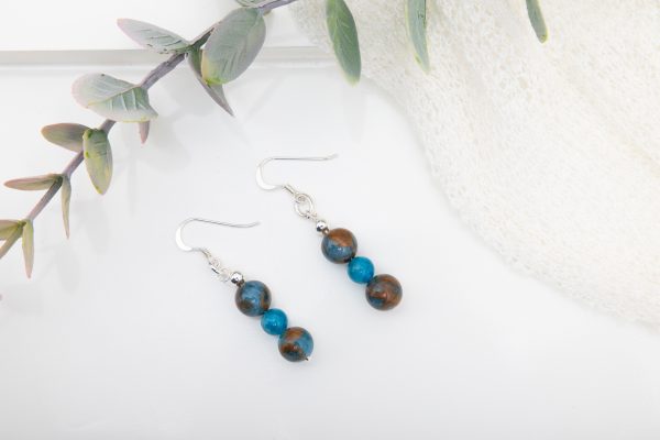 Mosaic Quartz & Deep Blue Apatite Dangle Earrings — Sterling Silver