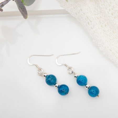 Blue Apatite Dangle Earrings — Sterling Silver Beads & Hooks