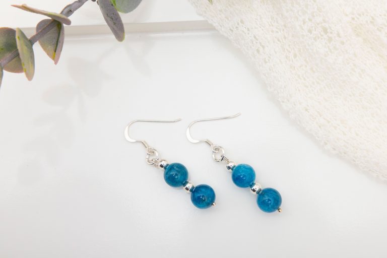 Blue Apatite Dangle Earrings — Sterling Silver Beads & Hooks