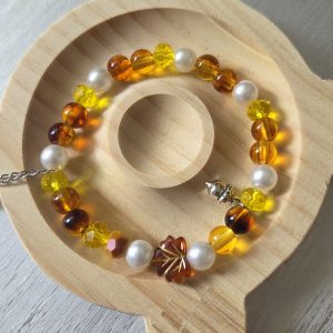 Autumn Harvest Amber & Pearl Beaded Bracelet – Warm Artisan Jewelry