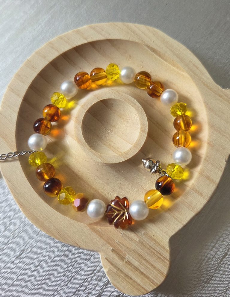 Autumn Harvest Amber & Pearl Beaded Bracelet – Warm Artisan Jewelry