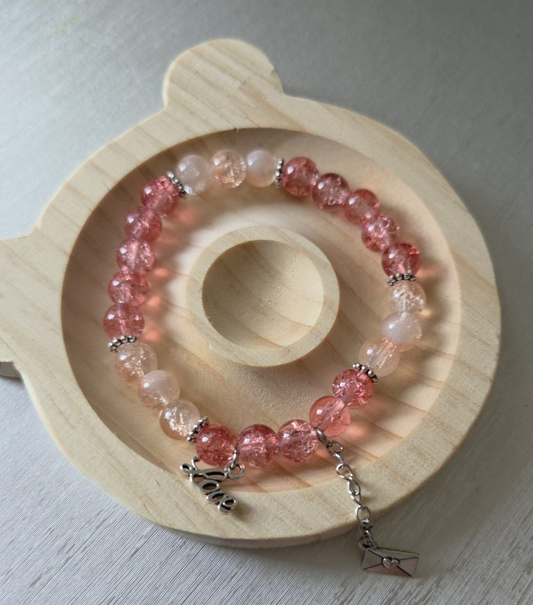 Rose & Blush Crackle Bead "Love" Bracelet – Whimsical Mother's Day Jewelry