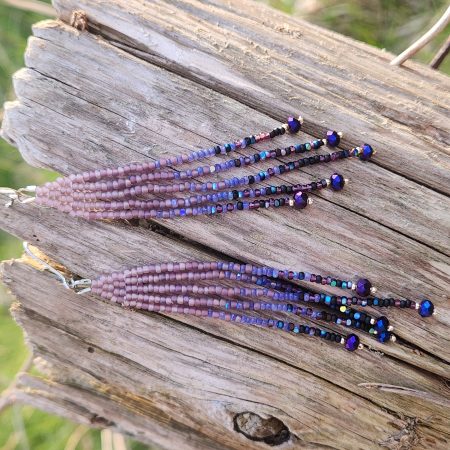 ​Twilight Amethyst Ombre Beaded Fringe Earrings