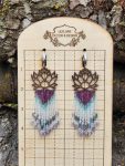 ​Lotus Bloom Wood & Beaded Fringe Earrings – Iridescent Purple & Aqua Zen Dangles