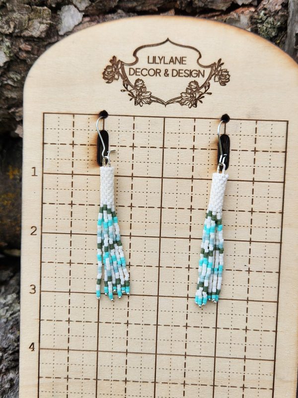 ​Boho Sage & Turquoise Seed Bead Fringe Earrings – Minimalist Handwoven Tassel Dangles