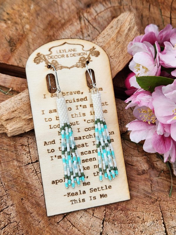​Boho Sage & Turquoise Seed Bead Fringe Earrings – Minimalist Handwoven Tassel Dangles