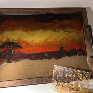African Safari Ottoman/Serving Tray 16” x 12”