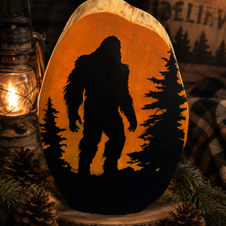 Bigfoot Sunset Live-Edge Wood Slice Art