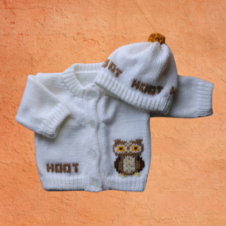 Owl Baby Sweater, Handmade Knitted Baby Sweater, Personalized Baby Sweater
