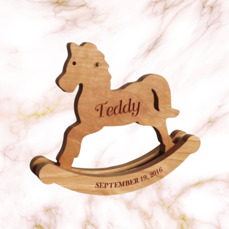 Personalized Wooden Rocking Horse, Nursery Decor, Baby Birth Stats