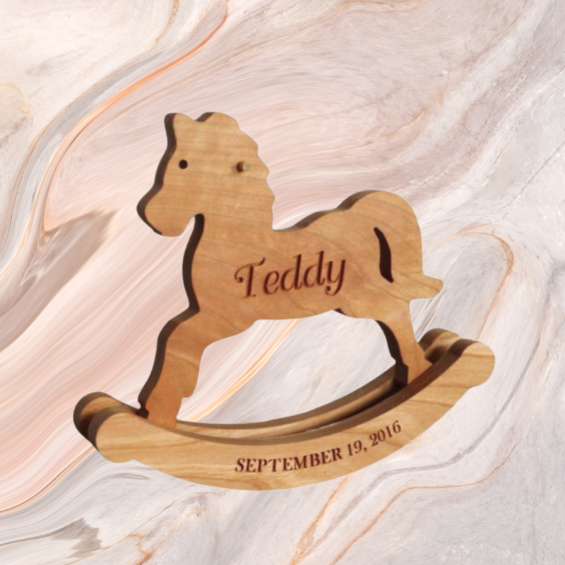 Personalized Wooden Rocking Horse, Nursery Decor, Baby Birth Stats