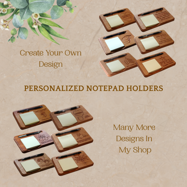 Carved Wooden Heart Shape Sticky Note Holder: Personalized Notepad & Pen Organizer