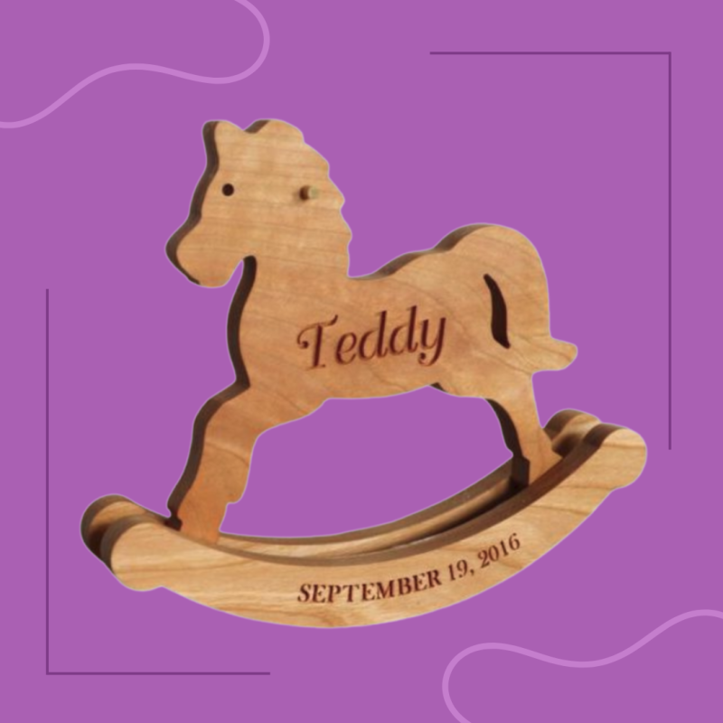Personalized Wooden Rocking Horse, Nursery Decor, Baby Birth Stats