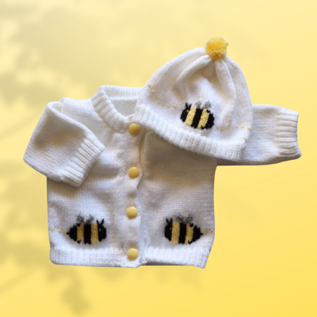 Honey Bee Baby Sweater, Handmade Knitted Baby Sweater, Personalized Baby Sweater