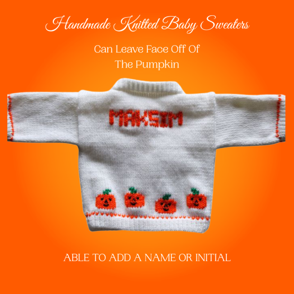 Pumpkin Baby Sweater, Handmade Knitted Baby Sweater, Personalized Baby Sweater
