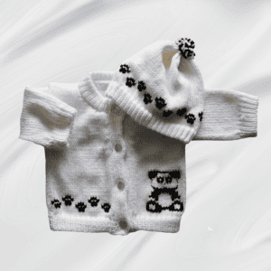 Panda Bear Baby Sweater, Personalized Knitted Infant Cardigan, Custom Sweaters, Shower Gift