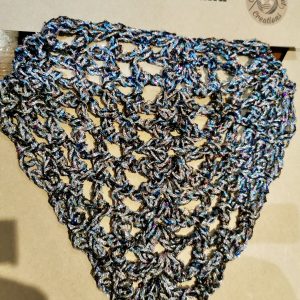 Crochet Bandana, Sequin Triangle Scarf (Black & Iridescent Rainbow)