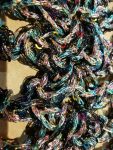 Crochet Bandana, Sequin Triangle Scarf (Black & Iridescent Rainbow)