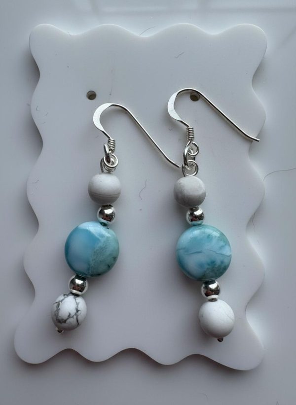 Howlite & Larimar Dangle Earrings — Sterling Silver Beads & Hooks