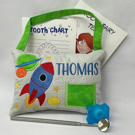 Rocket Ship Tooth Fairy Pillow by Tooth Fairy Tess- Personalized