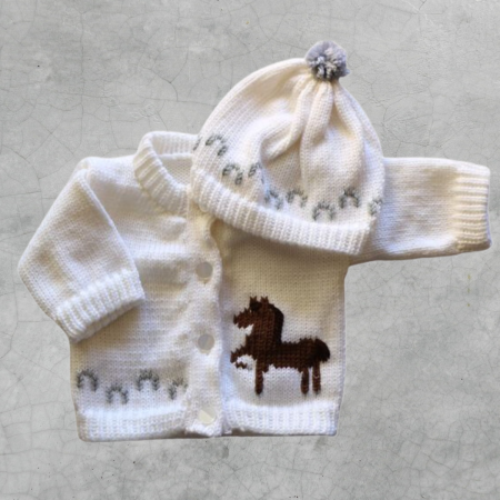 Horse Baby Sweater, Handmade Knitted Baby Sweater, Personalized Baby Sweater