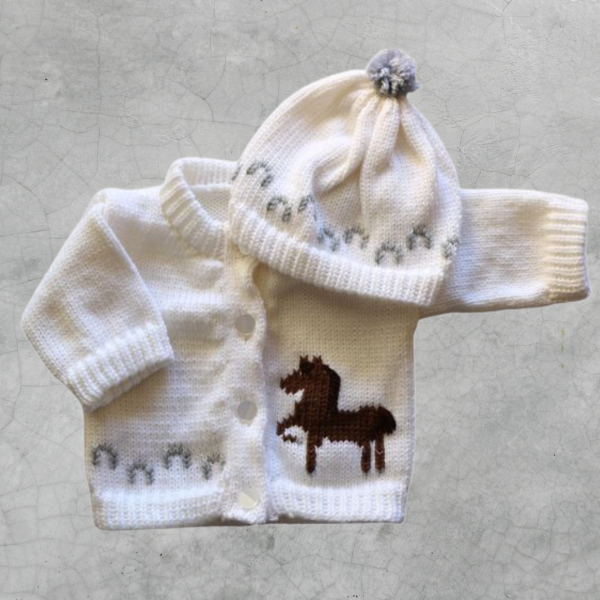 Horse Baby Sweater, Handmade Knitted Baby Sweater, Personalized Baby Sweater