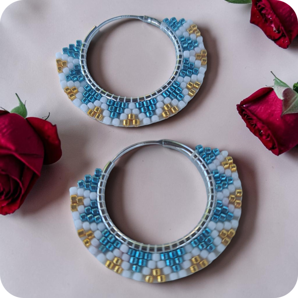 925 Sterling Silver Beaded Hoop Earring
