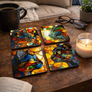 Whispering Glass – Stained Cat Coaster Set