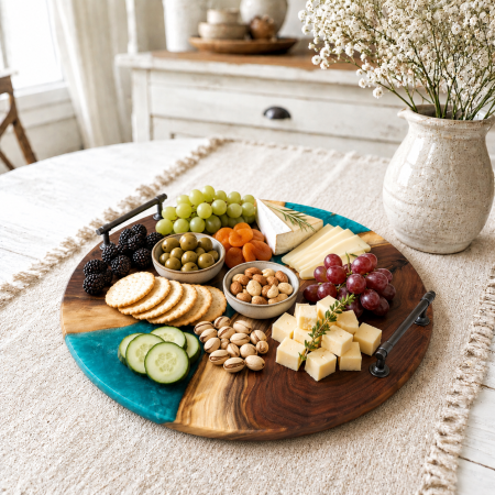 Round Walnut & Epoxy Resin Charcuterie Boards