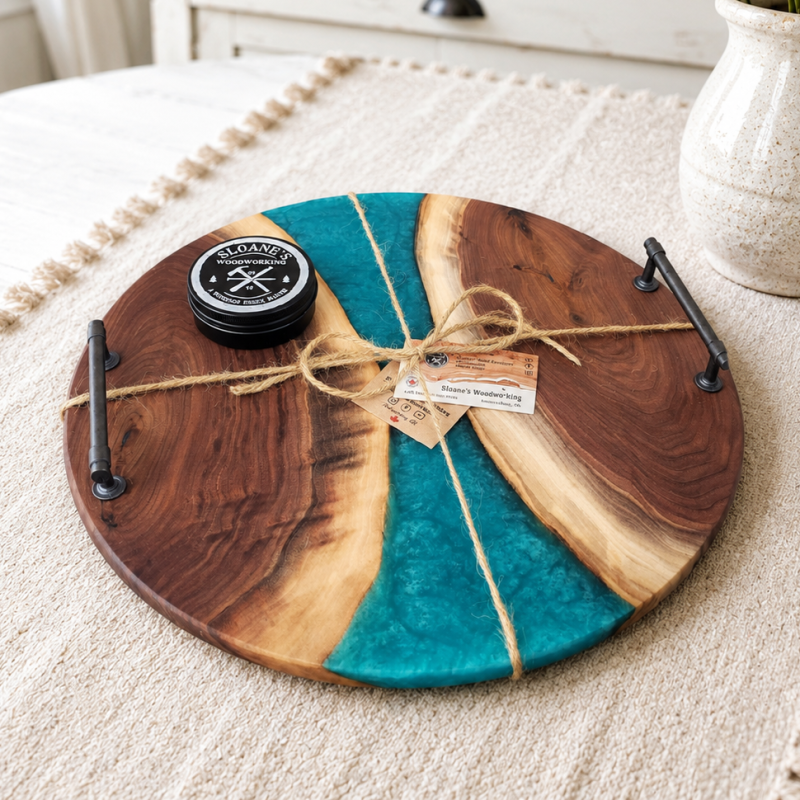 Round Circular charcuterie board with epoxy.
