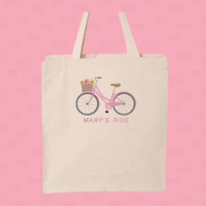 Floral Bicycle & Name Personalized Embroidered Canvas Tote Bag, Cotton Shopping Bags