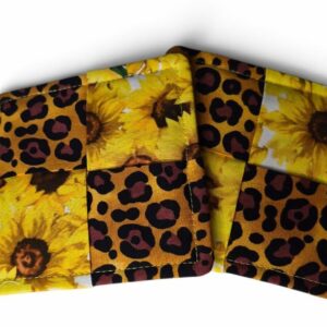 Sunflower Animal Print Patchwork Mug Rug Coaster Set of 2