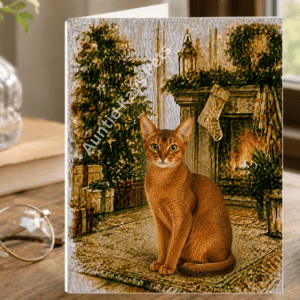 Cozy Fireside Pet Christmas Notecard – Watercolor Dog & Cat Breed Design, Blank Inside