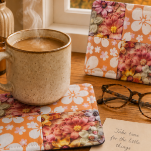 Autumn Floral Patchwork Mug Rug Coaster Set of 2