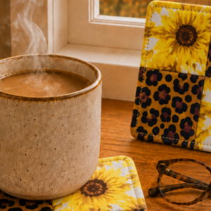 Sunflower Animal Print Patchwork Mug Rug Coaster Set of 2