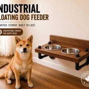 Floating Dog Bowl Feeder, Wood And Pipe Rack Stand