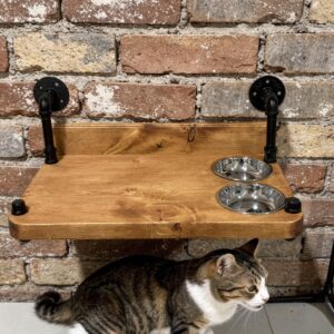Rustic Wall Mount Cat Feeder: Handmade Kitty Feeding Station with Poly Coat