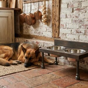 Industrial Inspired Raised Dog Bowl Feeder with optional backsplash
