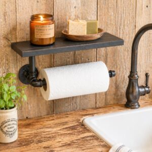 Wall Mount Paper Towel Holder with Shelf: Rustic Kitchen Decor