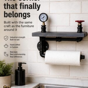 Steampunk Paper Towel Holder with Shelf: Industrial Kitchen Decor