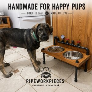 Steampunk Raised Dog Bowl Feeder: Knotty Pine, Industrial Style